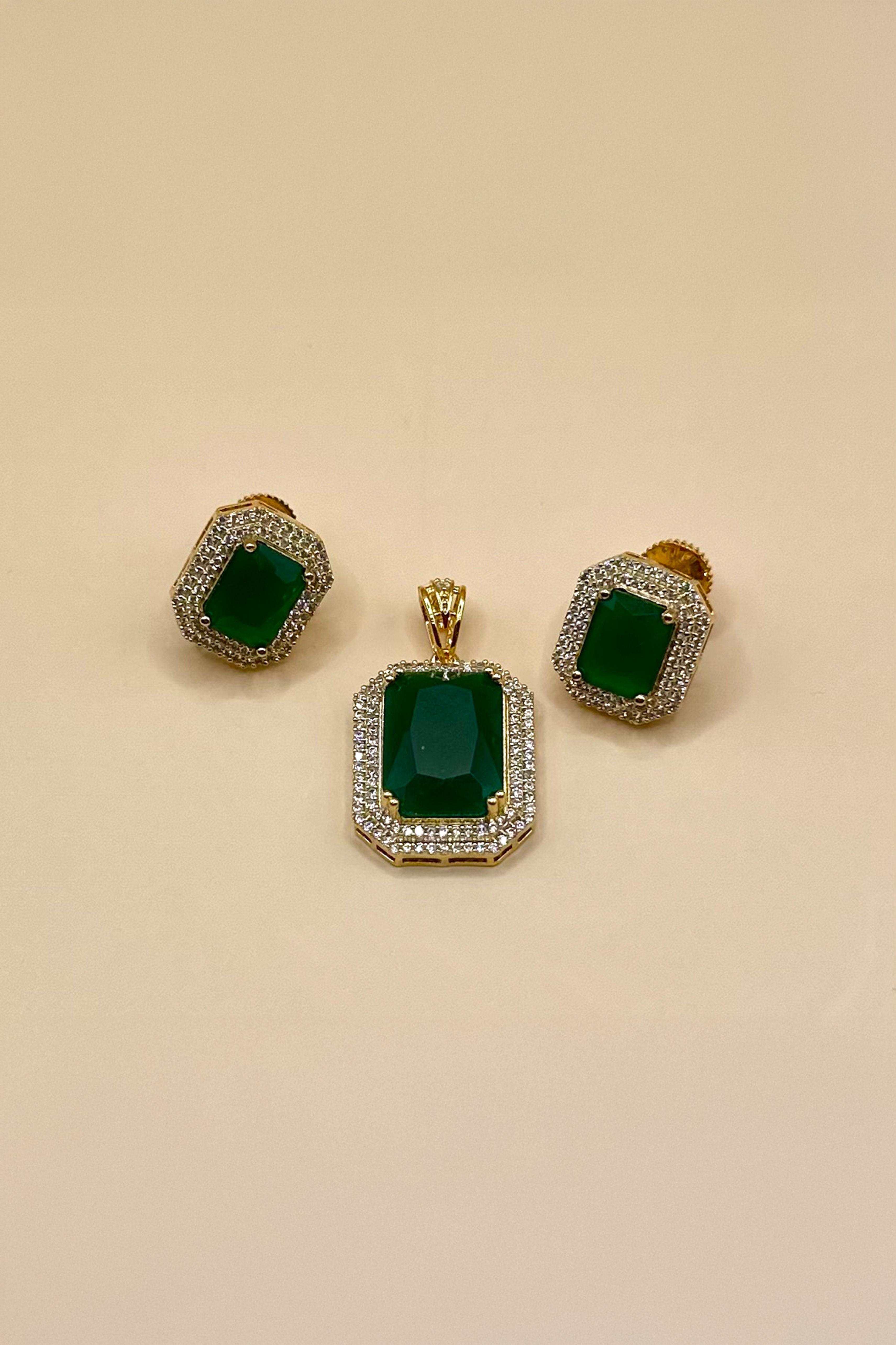 Emerald Charm Pendant Set