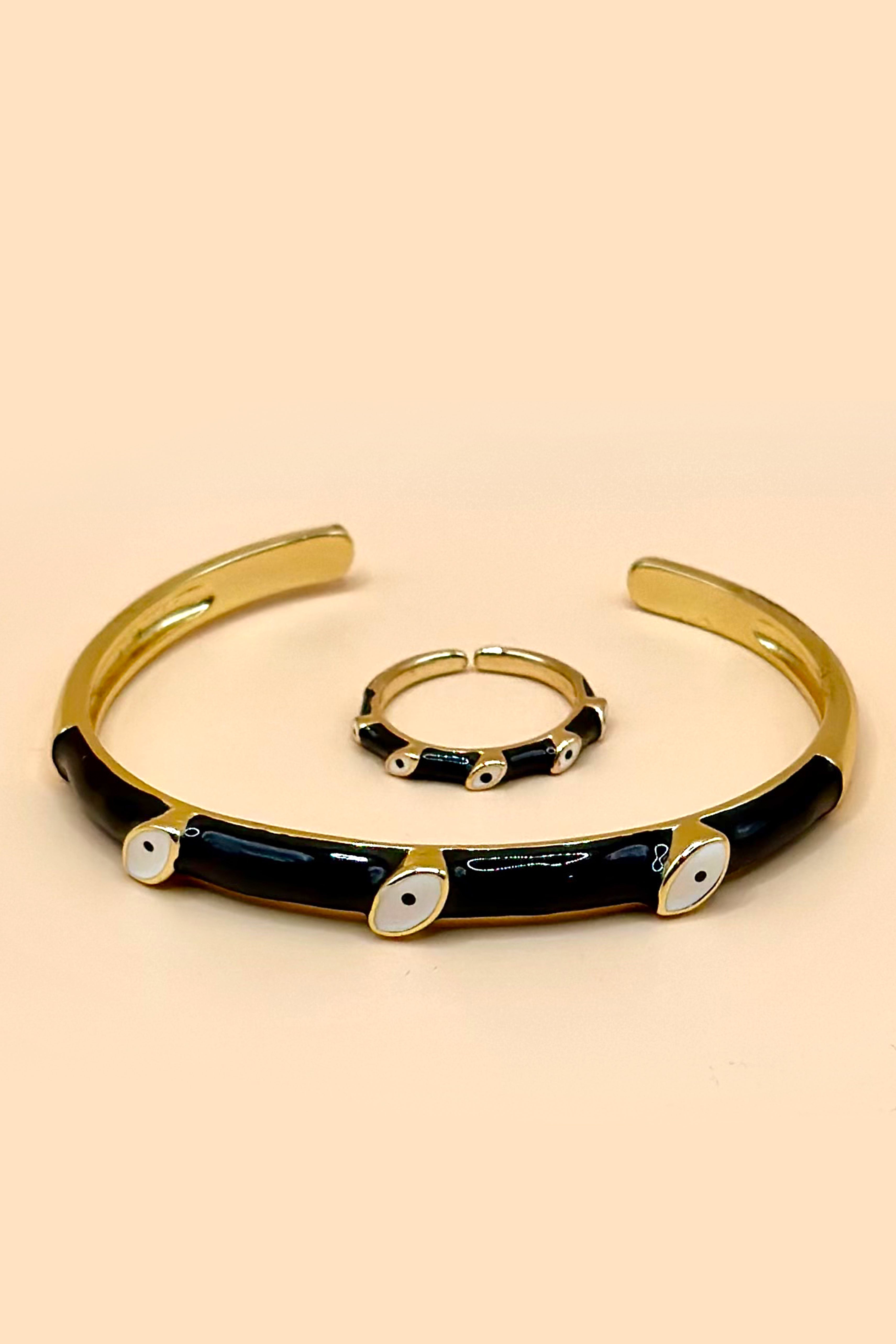 Black Enamel Evil Eye Bracelet