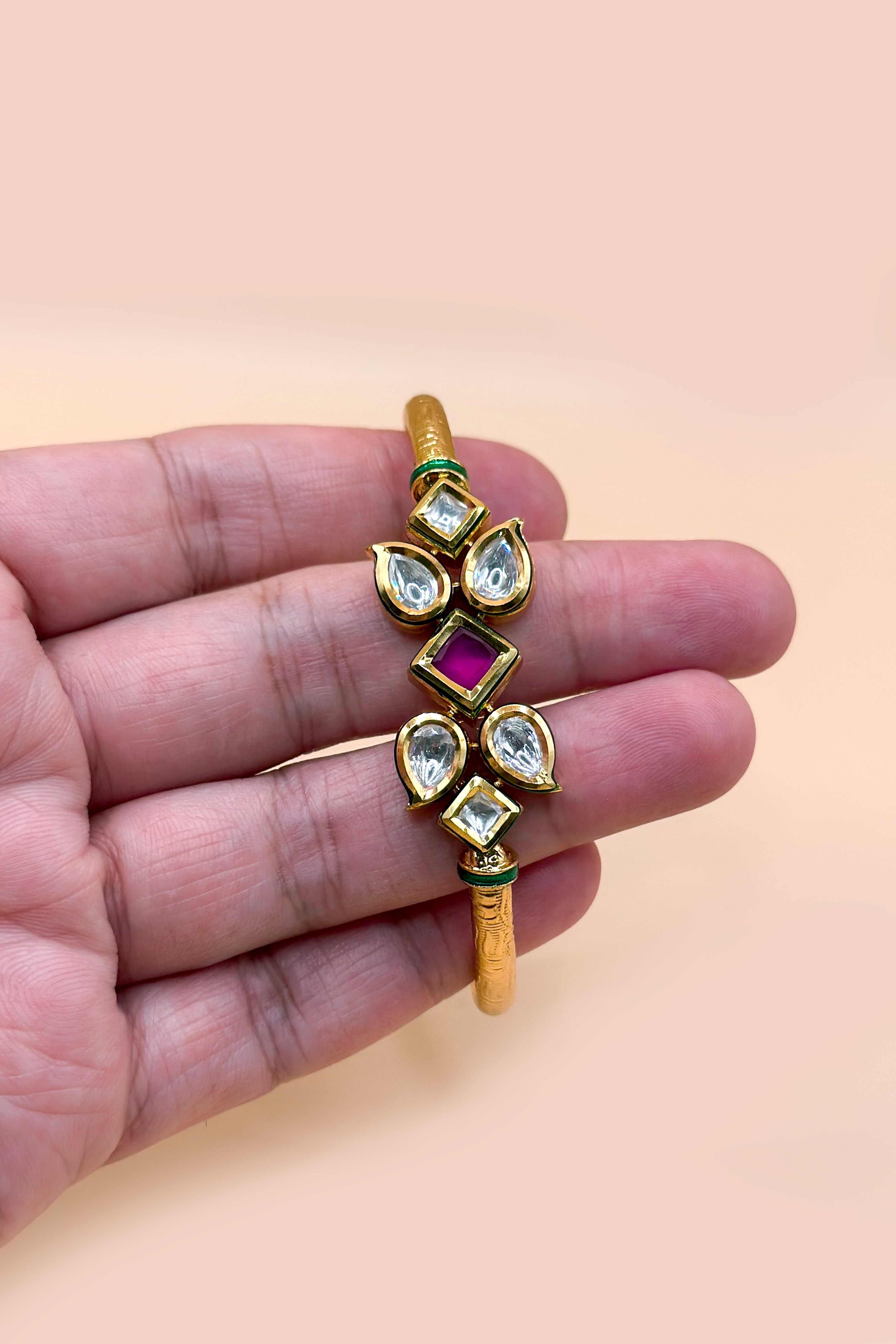 Kundan & Ruby Stone Kada Bracelet