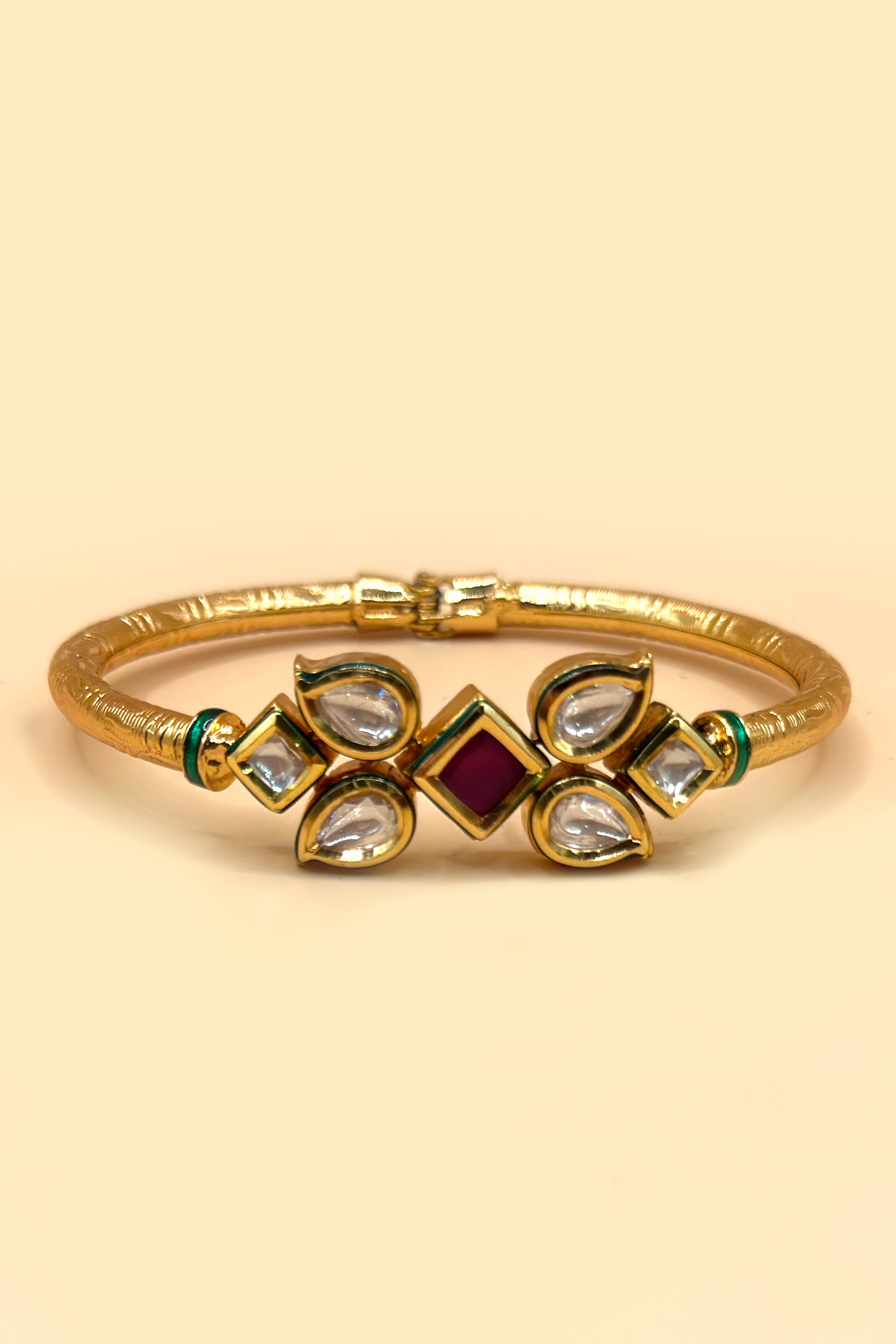 Kundan & Ruby Stone Kada Bracelet