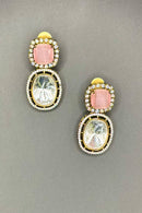 Dual Stone Cocktail Stud Earrings - Pink