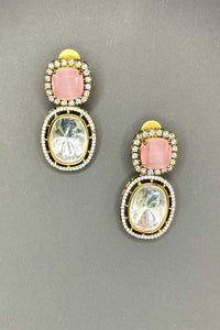 Dual Stone Cocktail Stud Earrings - Pink