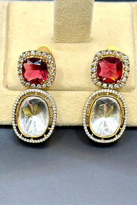 Dual Stone Cocktail Stud Earrings - Ruby Red