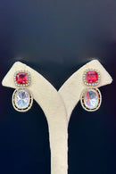 Dual Stone Cocktail Stud Earrings - Ruby Red