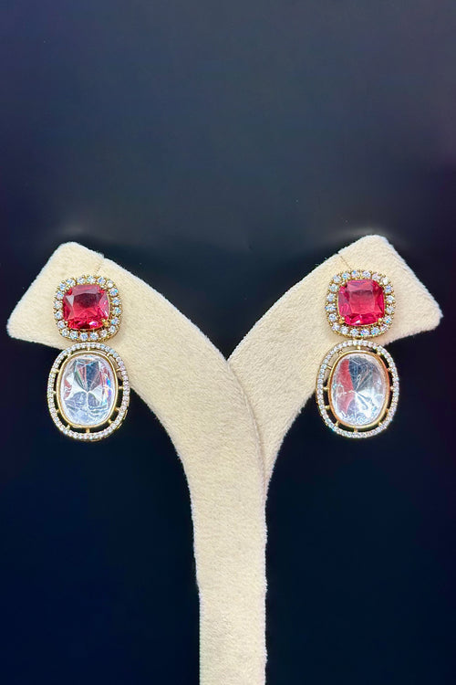 Dual Stone Cocktail Stud Earrings - Ruby Red