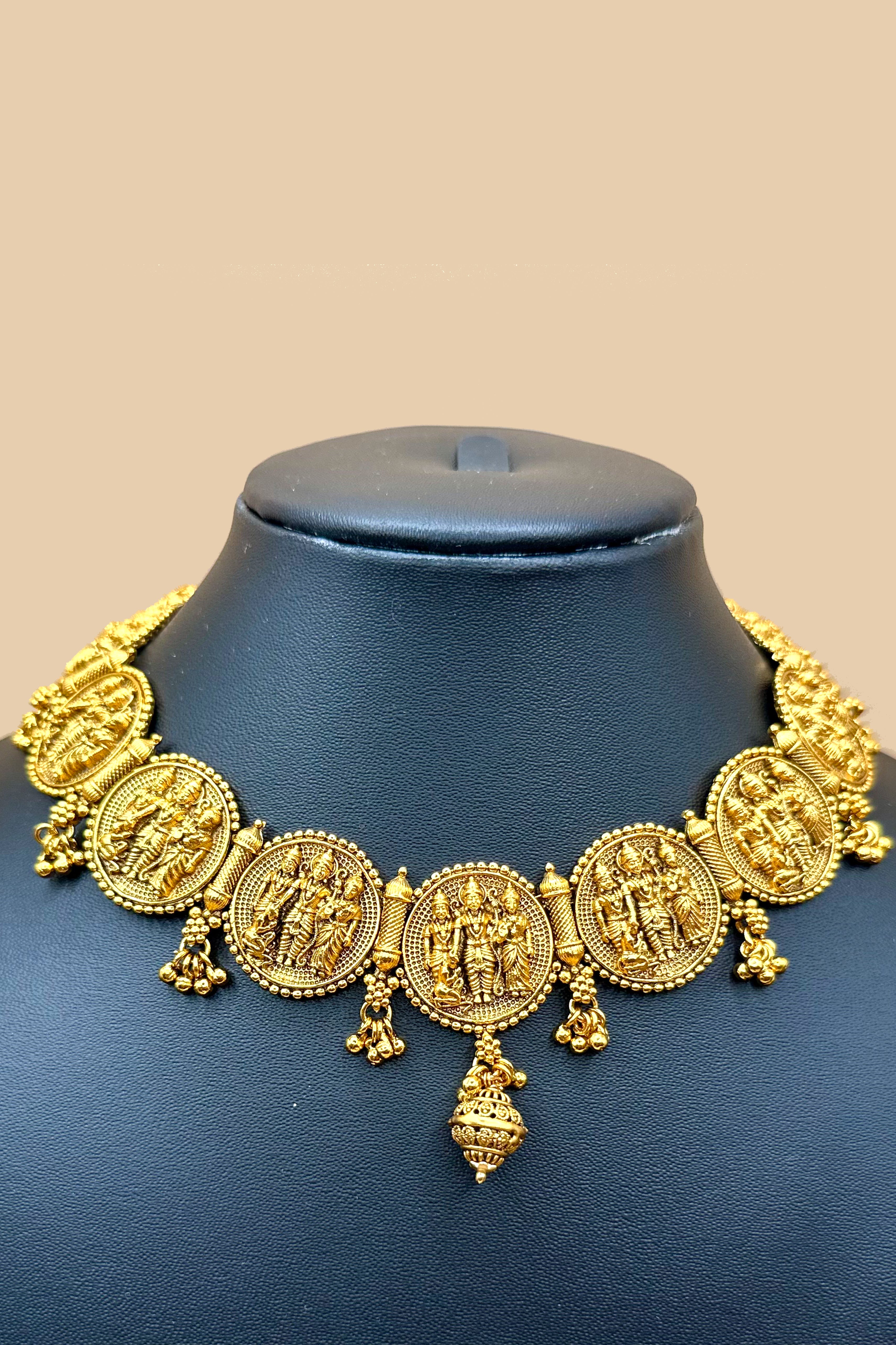 Antique Gold Coin Ram Darbar Temple Necklace