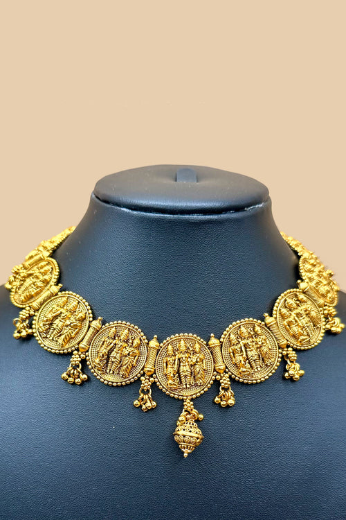 Antique Gold Coin Ram Darbar Temple Necklace