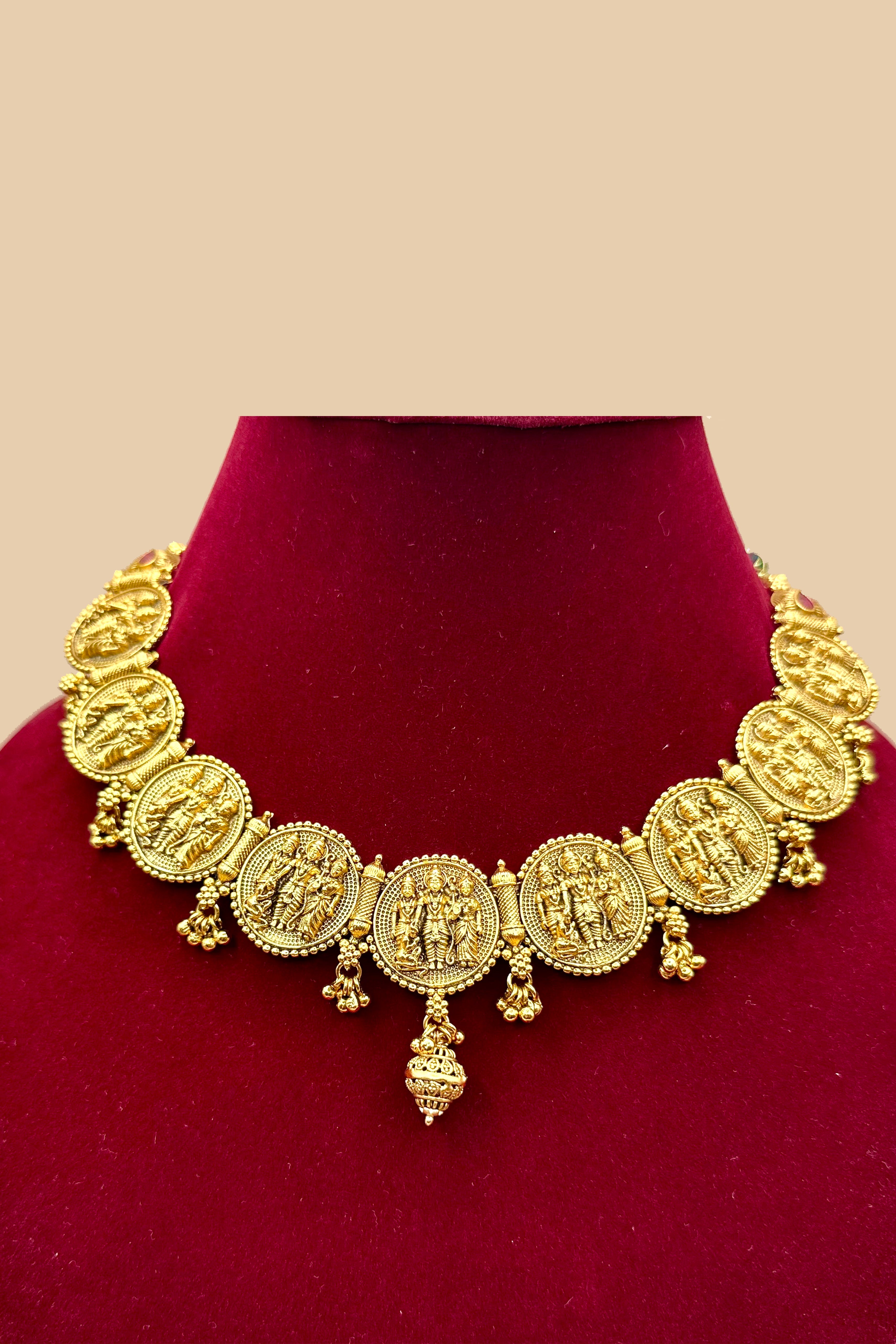 Antique Gold Coin Ram Darbar Temple Necklace