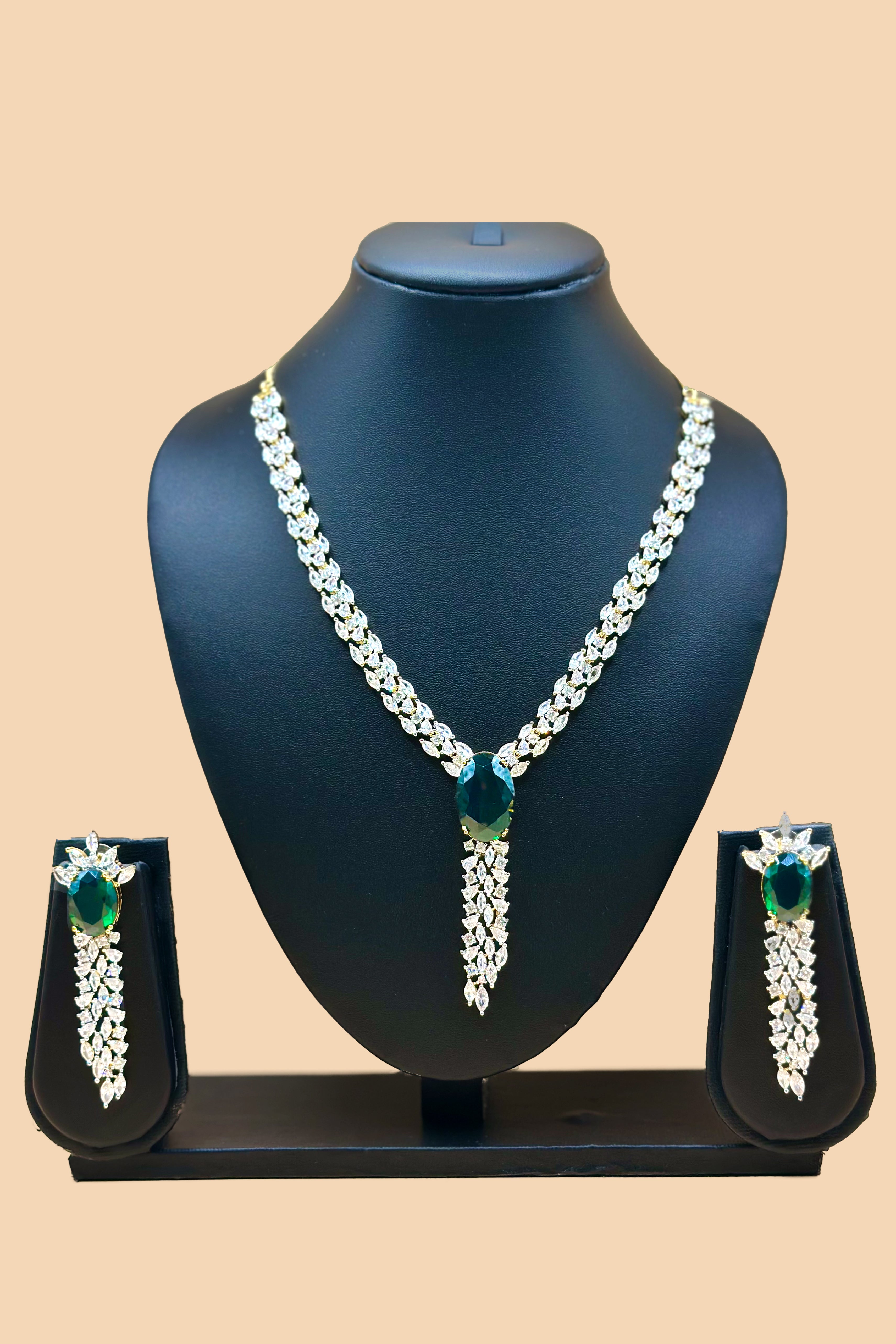 Emerald Radiance American Diamond Necklace Set