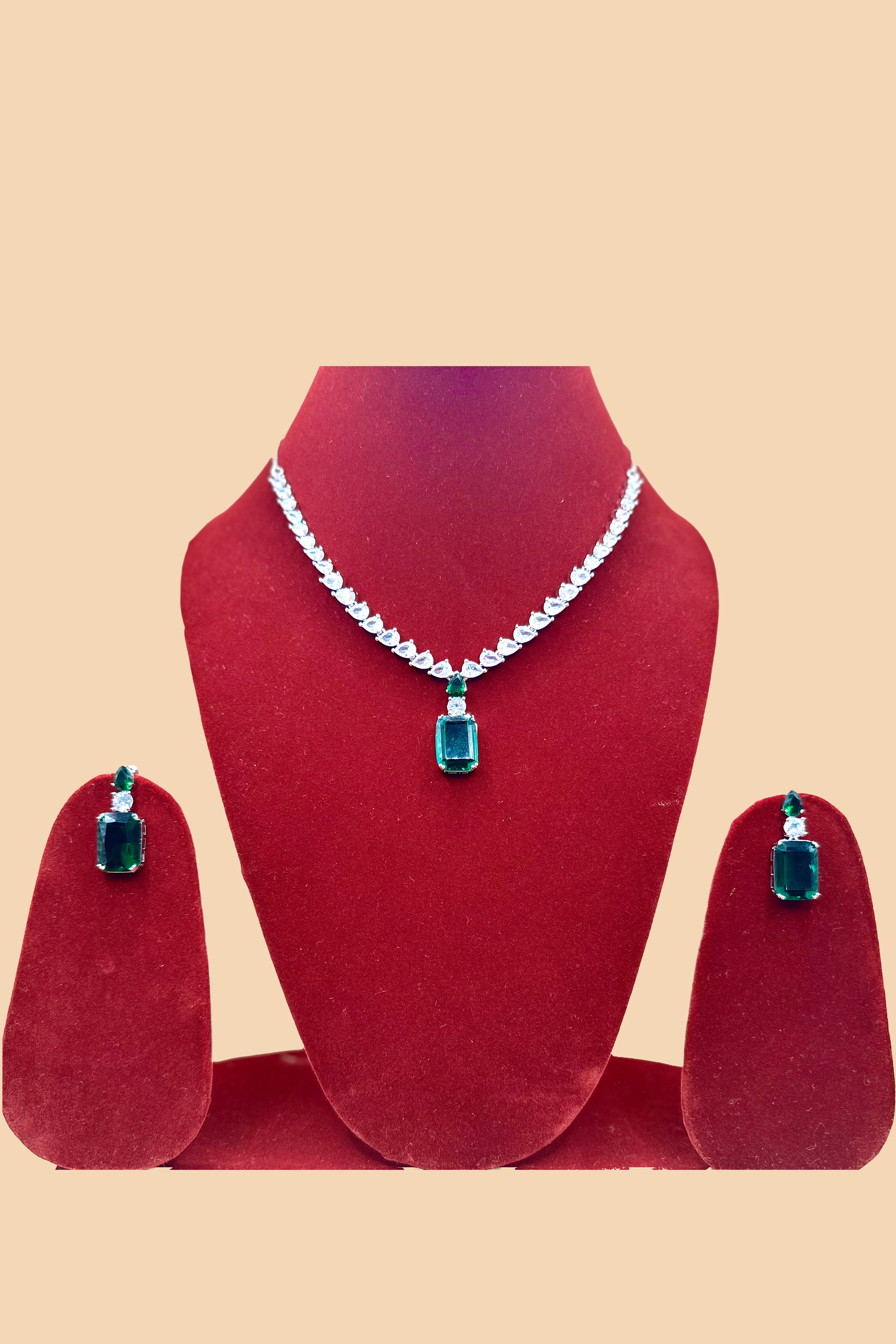 Green Stone American Diamond Set