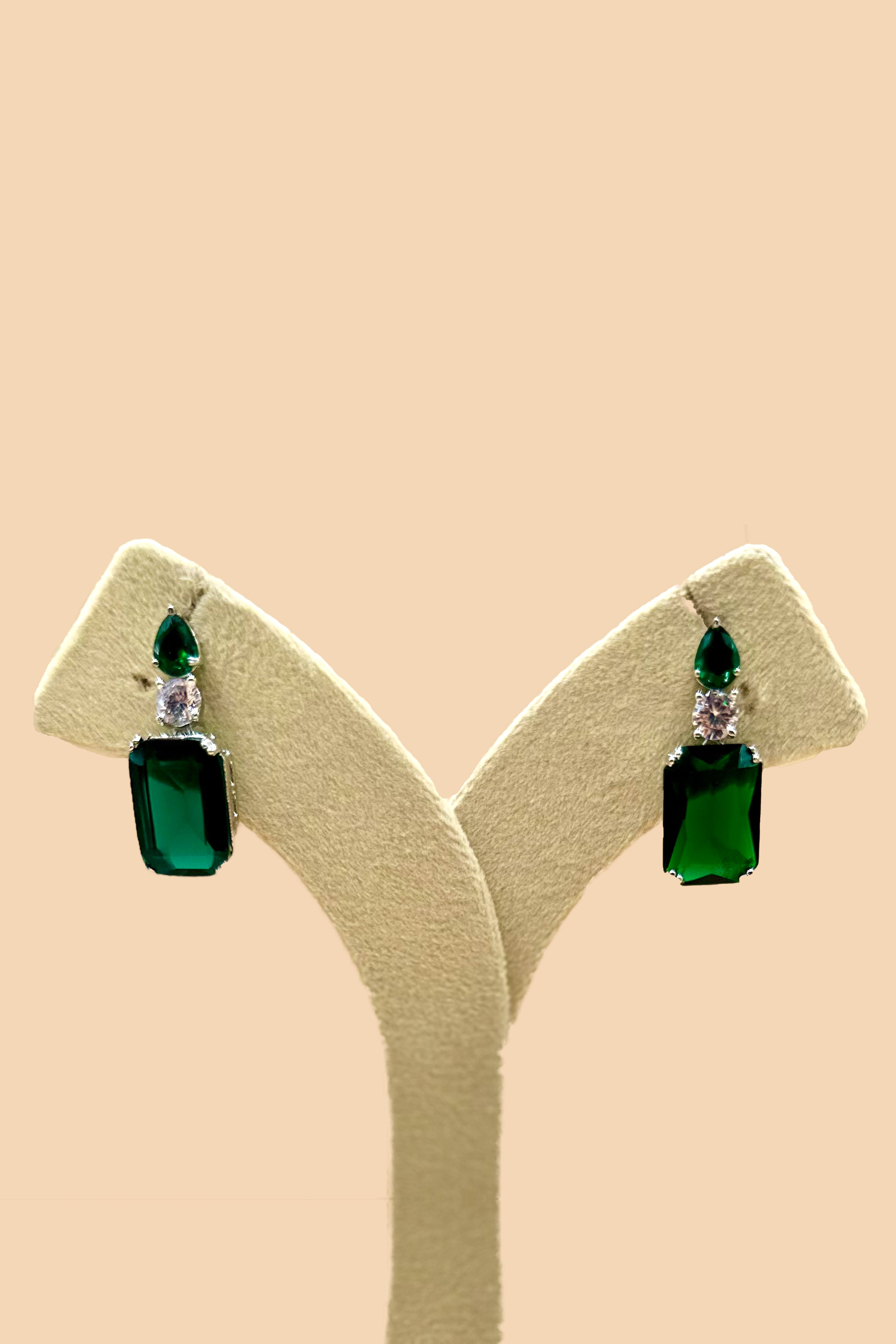 Green Stone American Diamond Set