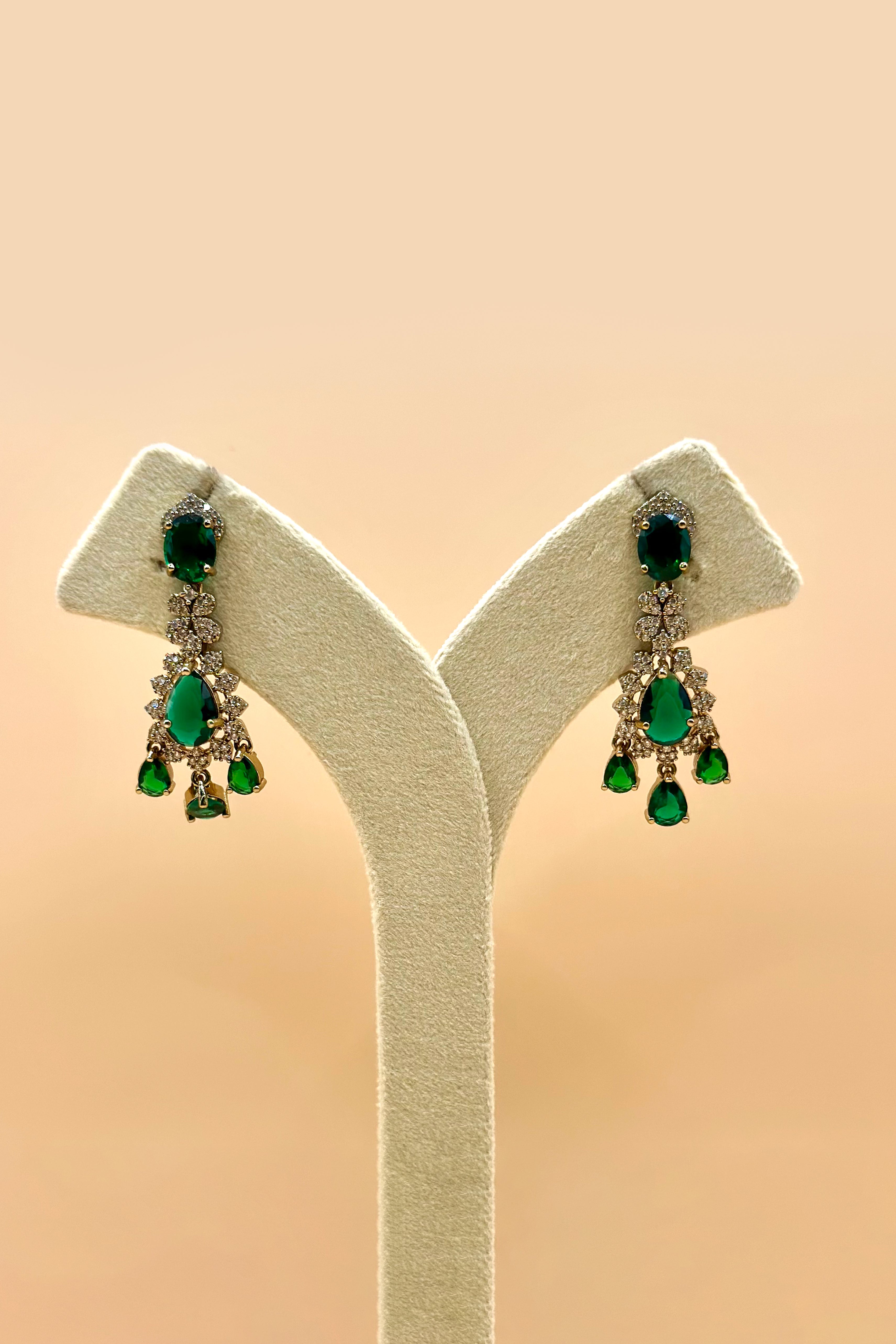 Green Stone Necklace Set with Earrings -  Emerald Green