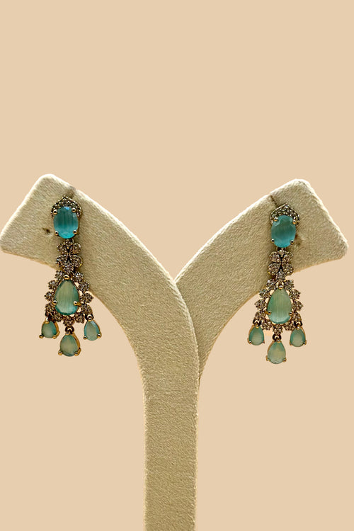 Green Stone Necklace Set with Earrings - Mint Green