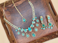 Green Stone Necklace Set with Earrings - Mint Green