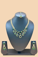Green Stone Necklace Set with Earrings -  Emerald Green