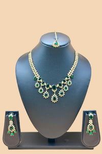 Green Stone Necklace Set with Earrings -  Emerald Green