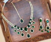 Green Stone Necklace Set with Earrings -  Emerald Green