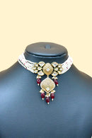 Kundan Pearl Necklace Set - Deep Maroon