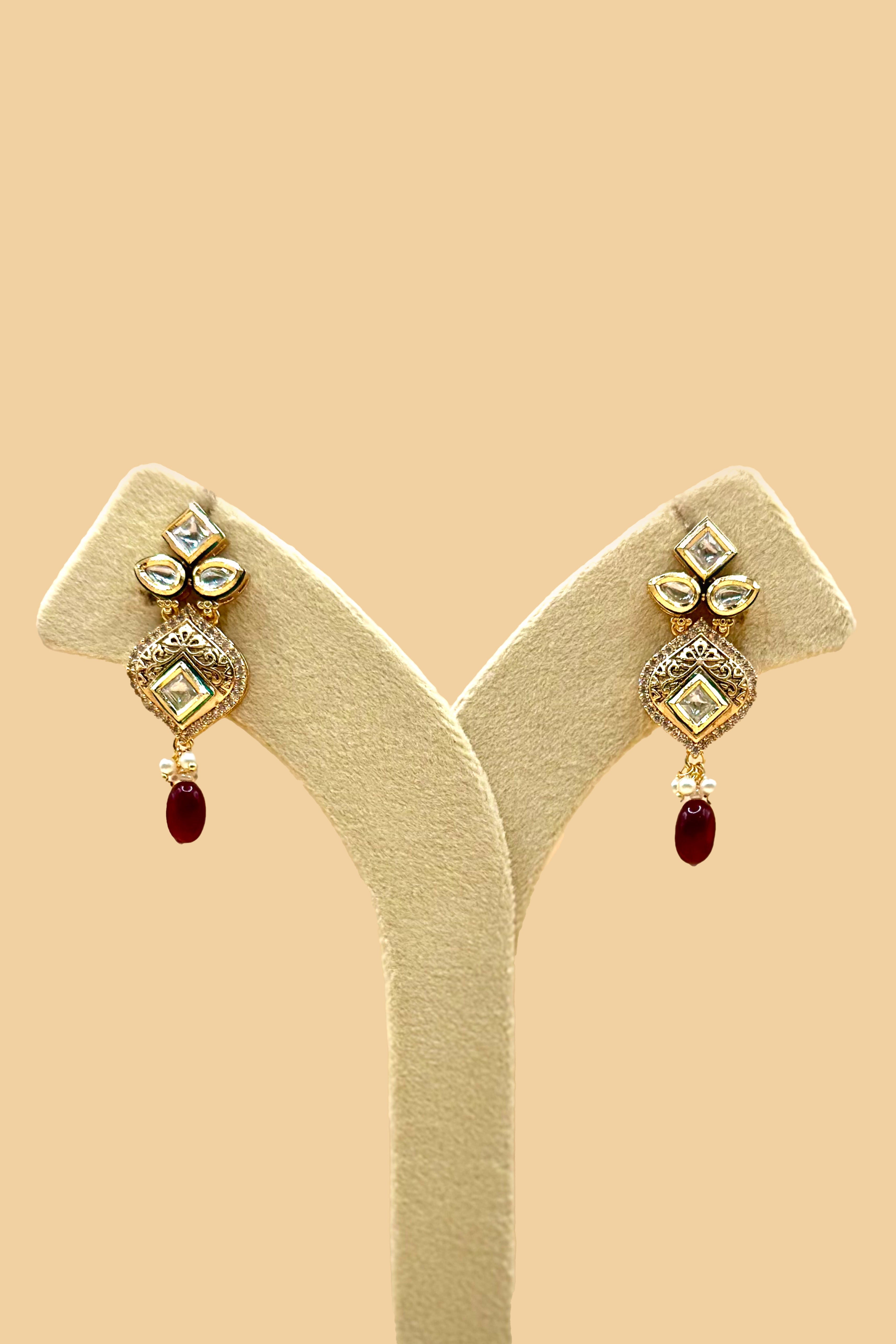 Kundan Pearl Necklace Set - Deep Maroon