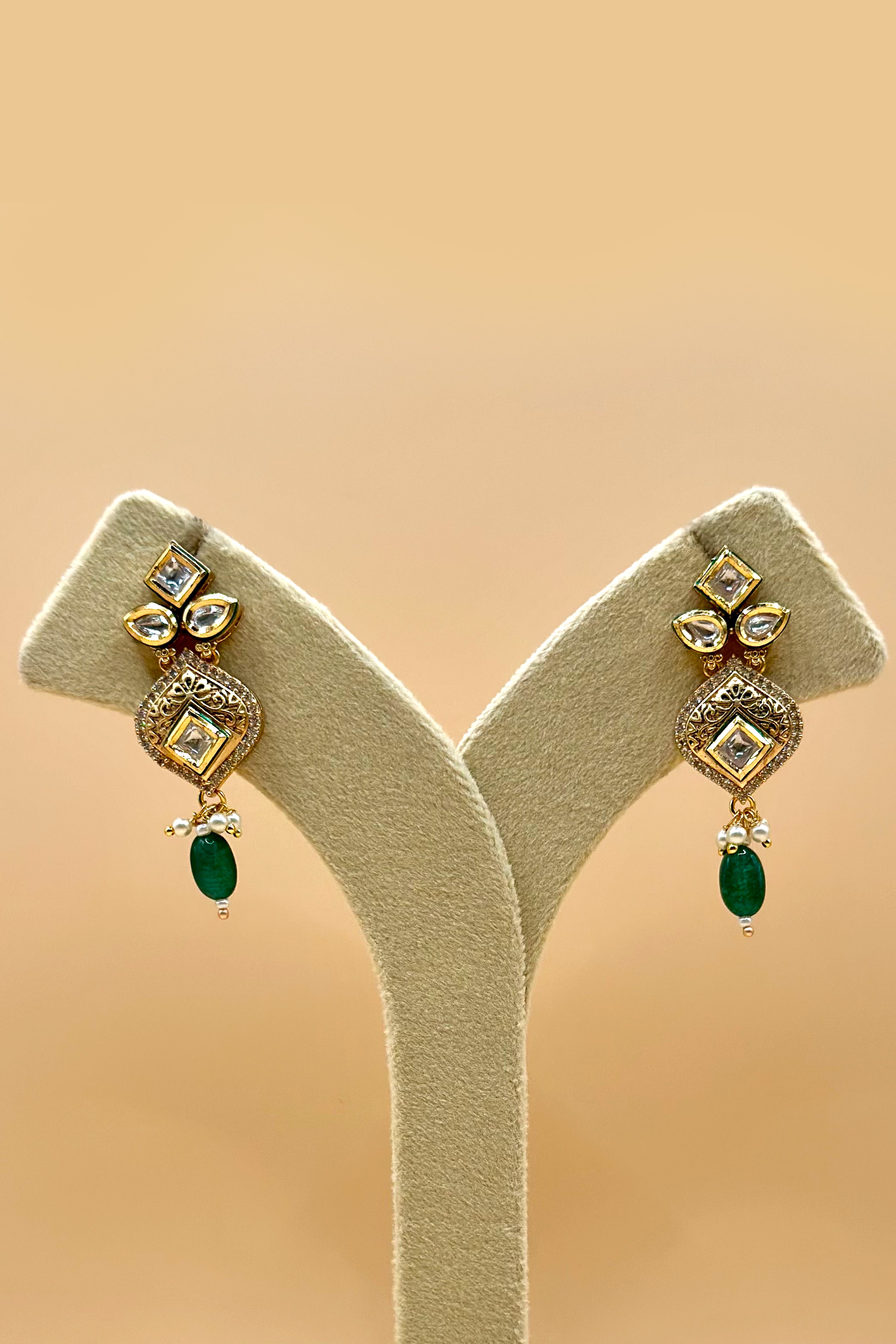 Kundan Pearl Necklace Set - Green