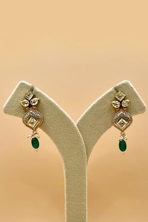 Kundan Pearl Necklace Set - Green