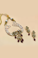 Kundan Pearl Necklace Set - Deep Maroon