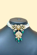 Kundan Pearl Necklace Set - Green
