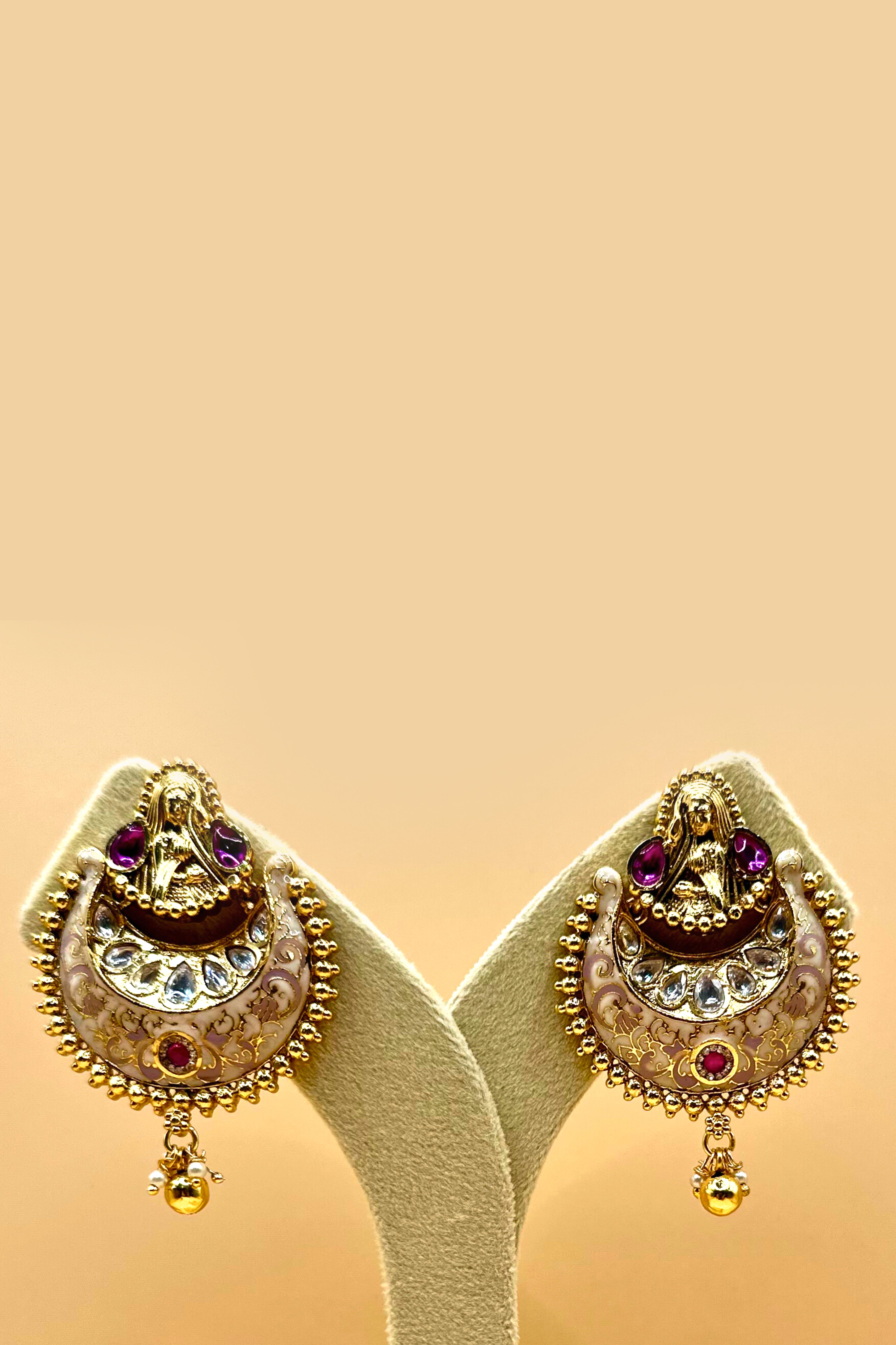 Temple Pendant Necklace with Pearl Beads - Ruby Red