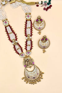 Temple Pendant Necklace with Pearl Beads - Ruby Red