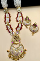 Temple Pendant Necklace with Pearl Beads - Ruby Red
