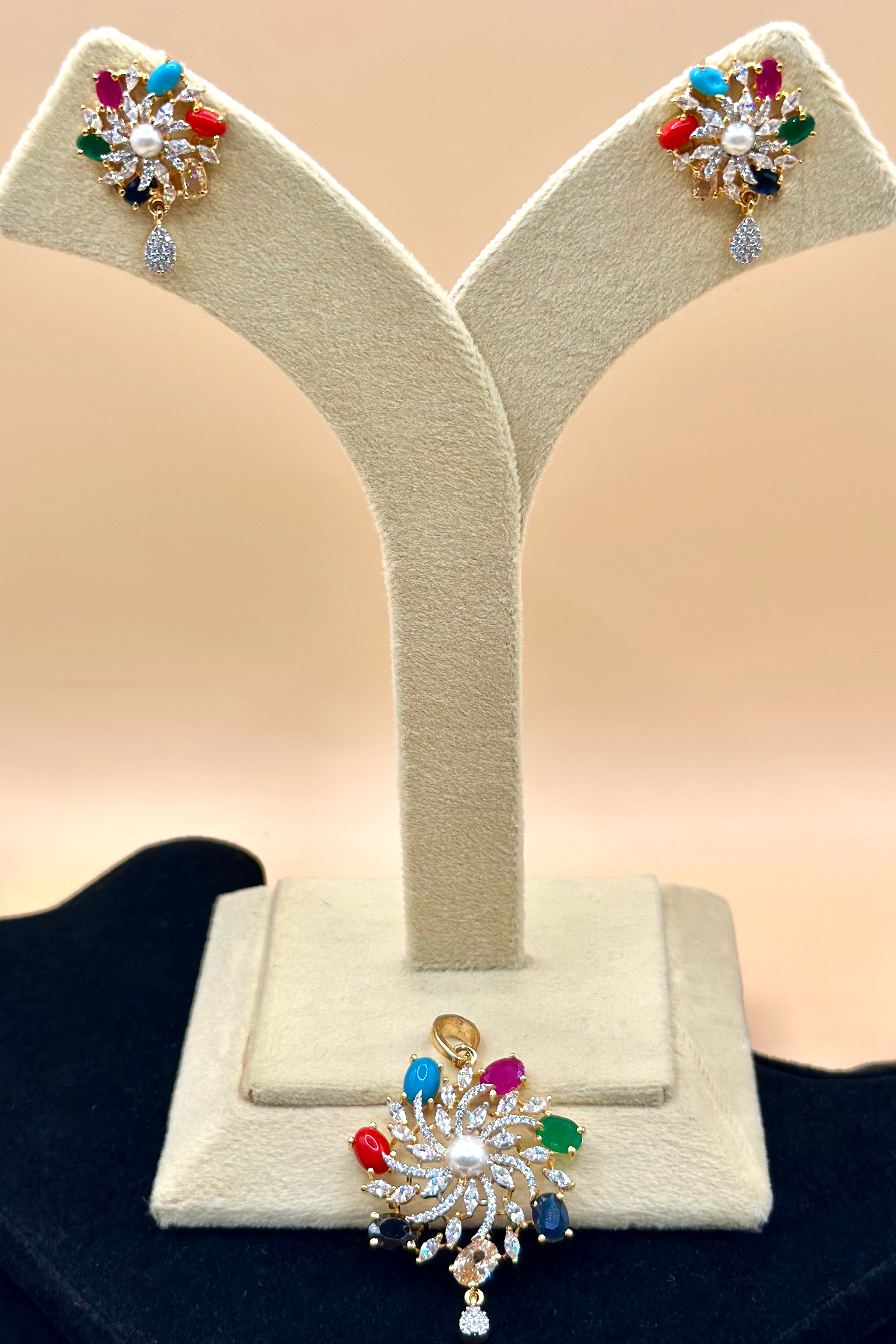 Navratan Radiance Pendant Set
