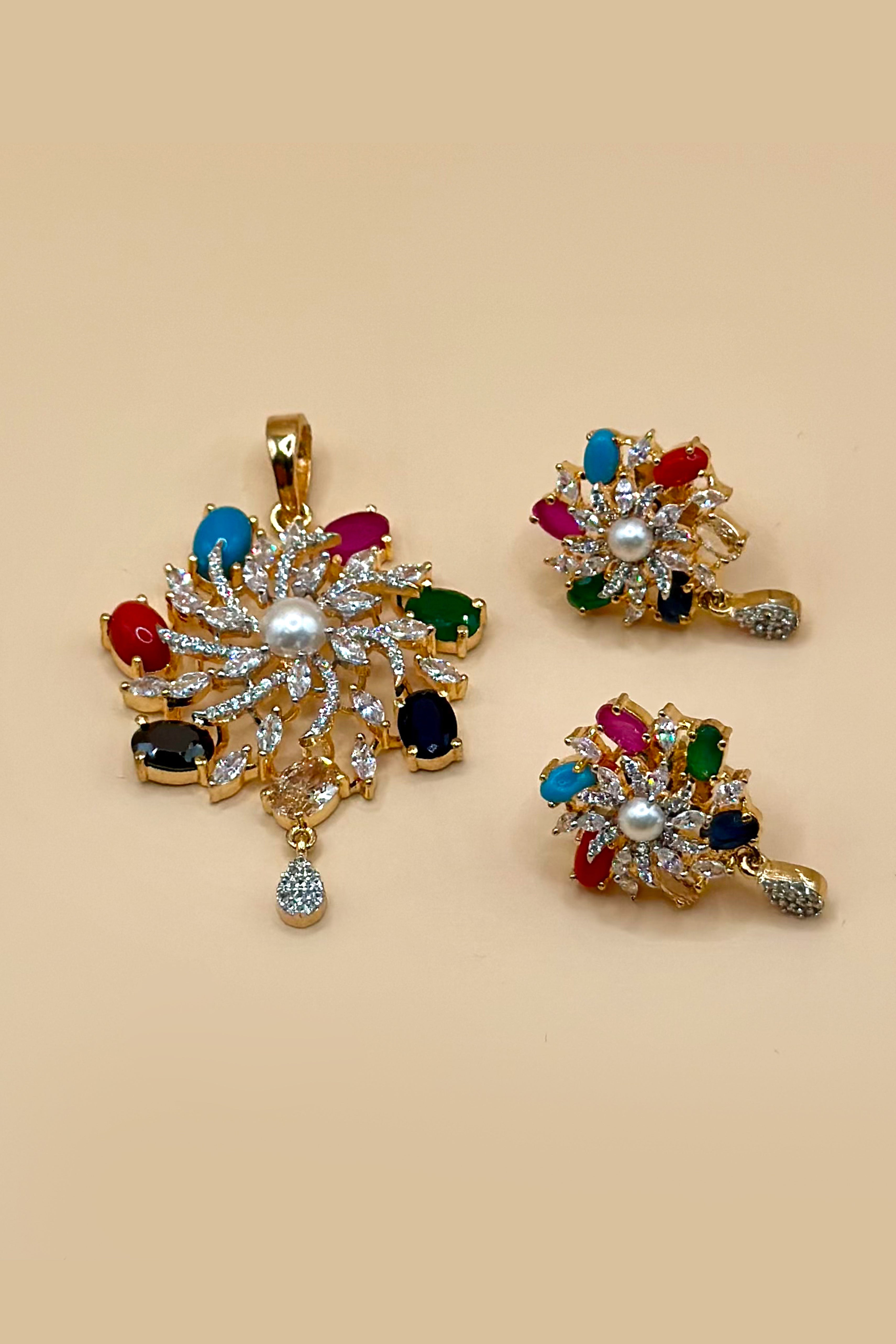 Navratan Radiance Pendant Set