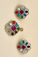 Navratan Square Pendant Set