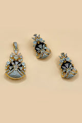 Sparkle Blue Stone Pendant Set - Blue