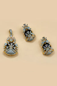Sparkle Blue Stone Pendant Set - Blue