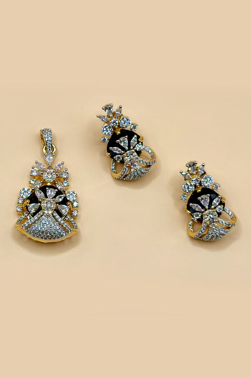 Sparkle Blue Stone Pendant Set - Blue