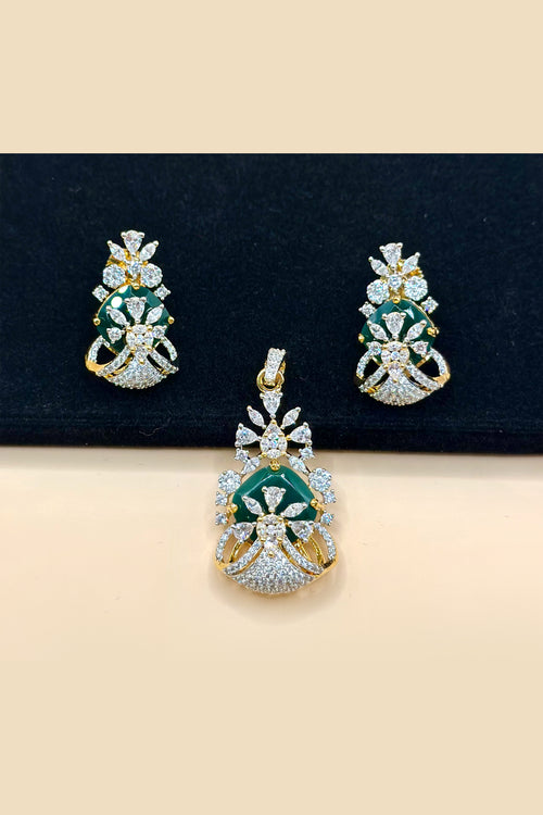 Sparkle Green Stone Pendent Set