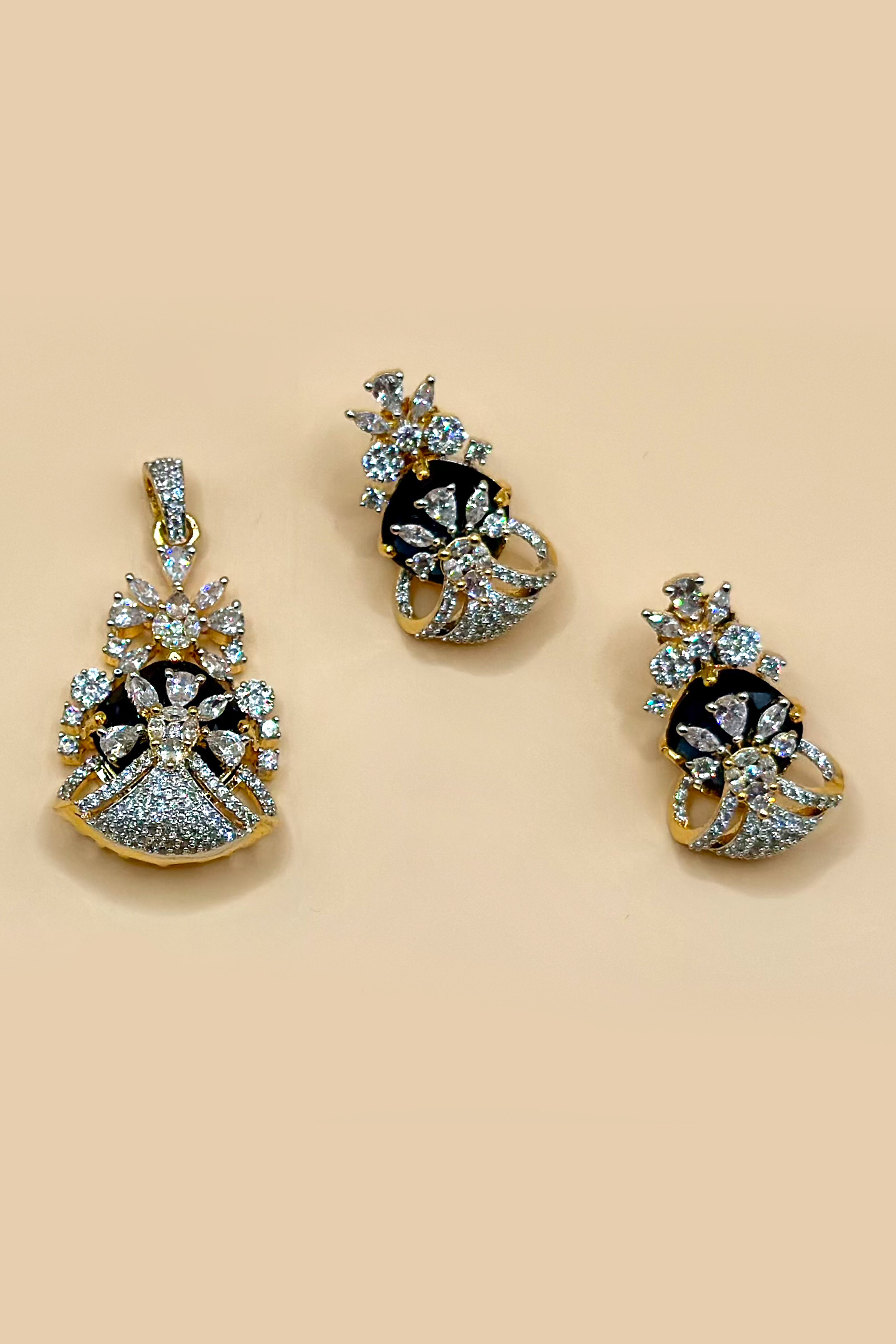 Sparkle Blue Stone Pendant Set - Blue