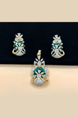 Sparkle Green Stone Pendant Set - Green