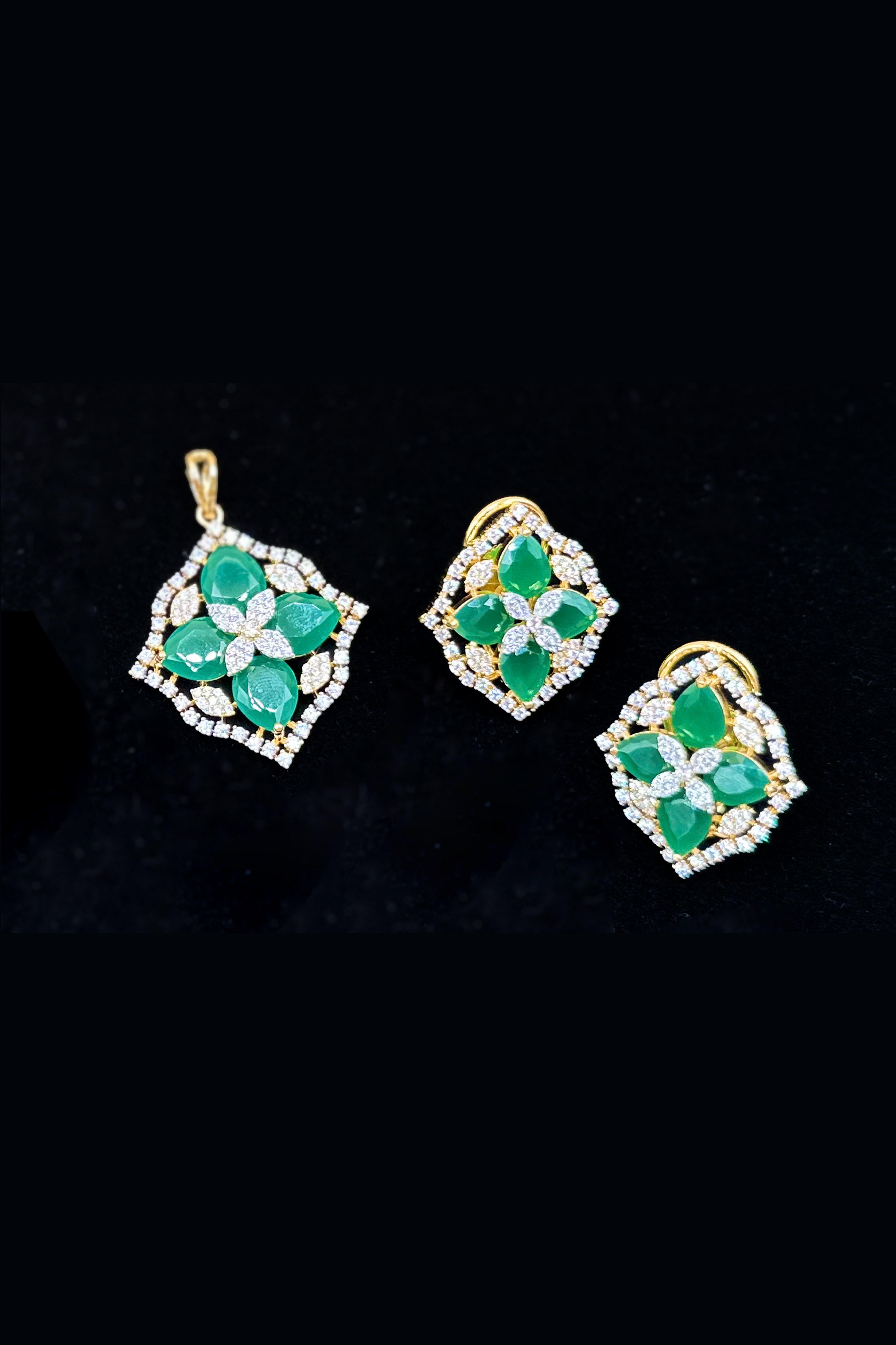 Emerald Blossom Floral Pendant Set