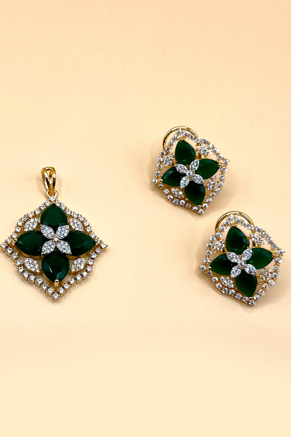 Emerald Blossom Floral Pendant Set