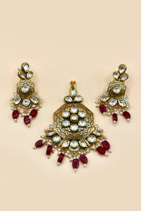 Antique Kundan Pendant Set - Ruby Red