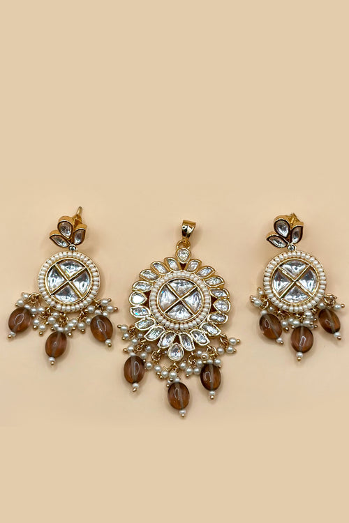 Royal Round Kundan Pendant Set - Pink