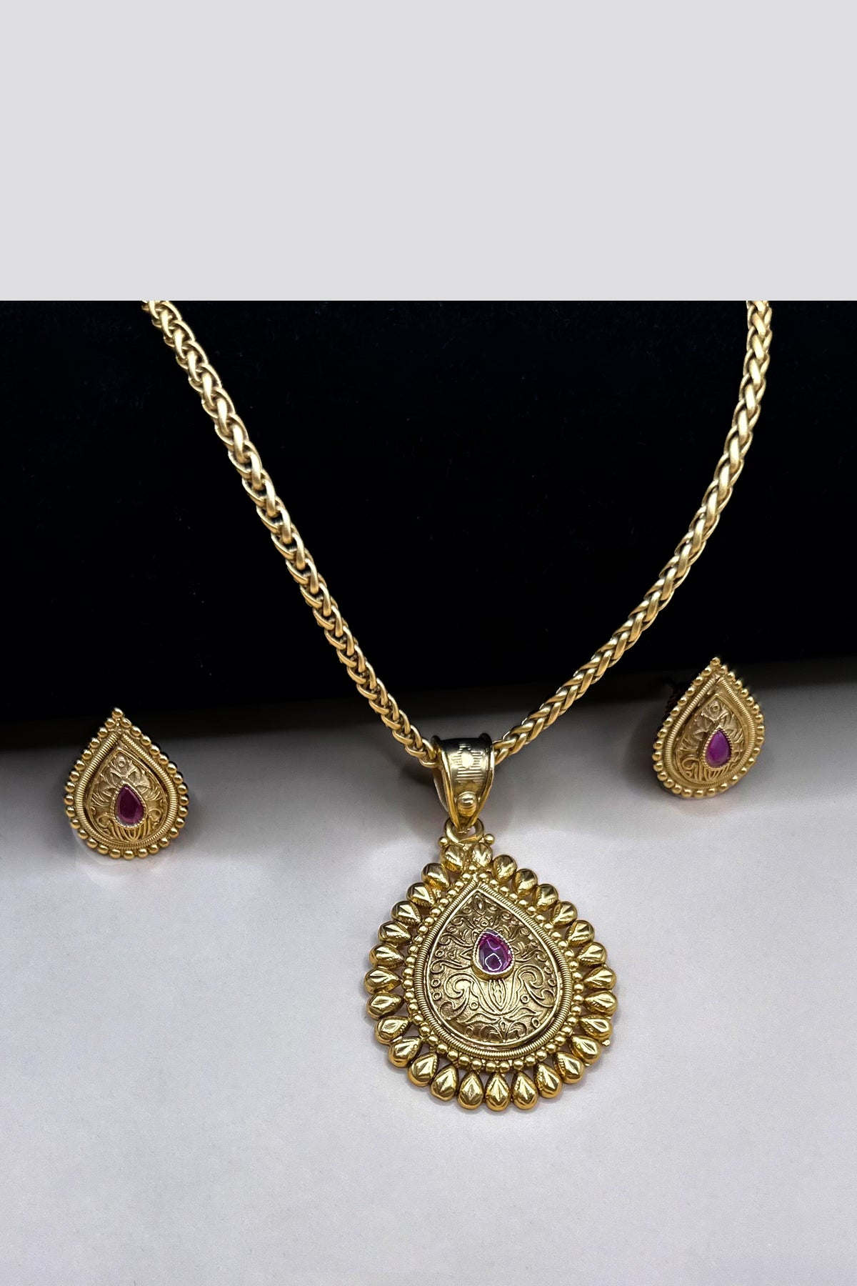 Antique Teardrop Ruby Pendant Set