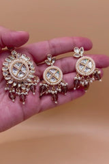 Royal Round Kundan Pendant Set - Pink