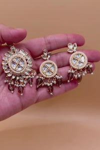 Royal Round Kundan Pendant Set - Pink