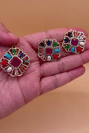 Navratan Square Pendant Set