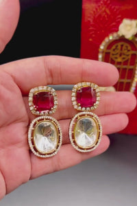 Dual Stone Cocktail Stud Earrings - Ruby Red