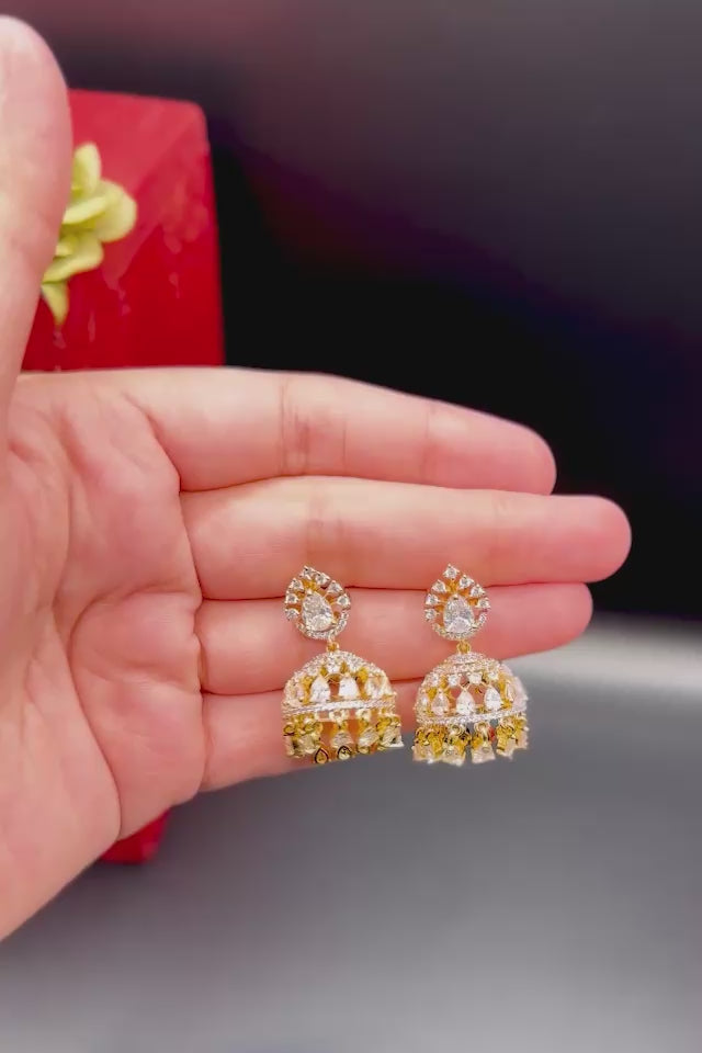 Gold-Tone Jhumki Earrings with CZ Stones