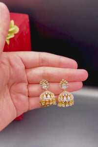 Gold-Tone Jhumki Earrings with CZ Stones